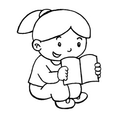Little girl read book cartoon illustration isolated on white background for children color book