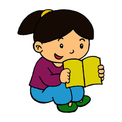 Little girl read book cartoon illustration isolated on white background for children color book