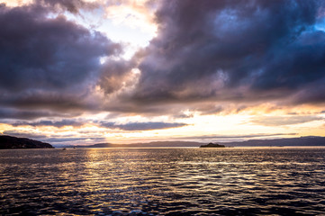 Sunset over the fjord. Trondheim, Norway