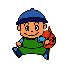 Little boy go to  trip cartoon illustration isolated on white background for children color book