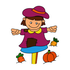 happy, smile, graphic, farming, hat, hay, scarecrow, rural, seasonal, illustration, farm, straw, cute, agriculture, outdoor, protection, scare, gardening, colorful, stick, character, country, garden, 