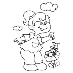 Girl guide bee cartoon illustration isolated on white background for children color book