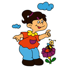 Girl guide bee cartoon illustration isolated on white background for children color book