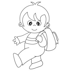 Little boy go to school cartoon illustration isolated on white background for children color book