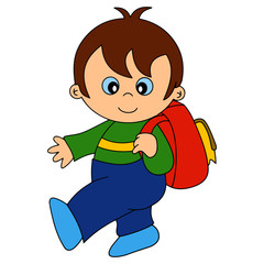 Little boy go to school cartoon illustration isolated on white background for children color book