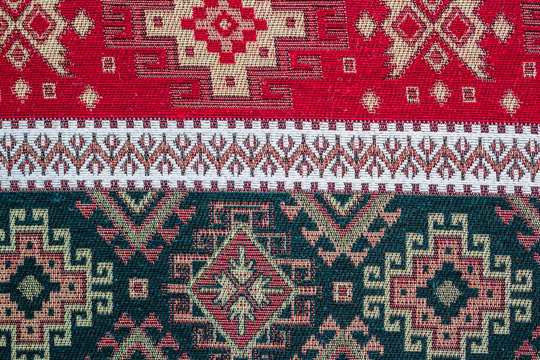 Anatolian Turkish Ethnic Carpet, Kilim as Table Cloth, Texture Background