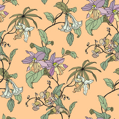Seamless pattern with flowers orchids