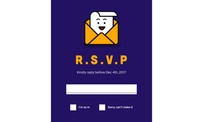 RSVP Layout Design with Response Text Box Template. Vector illustration of RSVP character.