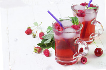 light summer cool berry drink with ice close