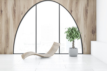 Arched window wooden living room, deck chair
