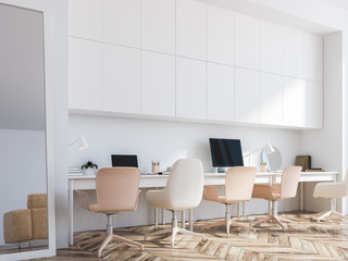 White home office hipster workplace corner, mirror