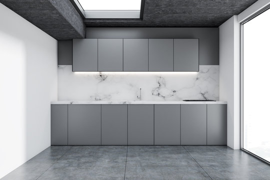 Marble wall loft kitchen interior