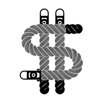 Dollar sign from rope weaving loop, simple style
