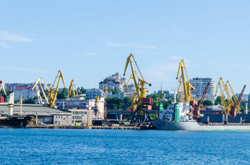 Fototapeta na wymiar Seascape with Odesa port in the summer season