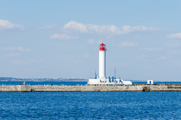 Seascape with lighthouse in the Odesa port
