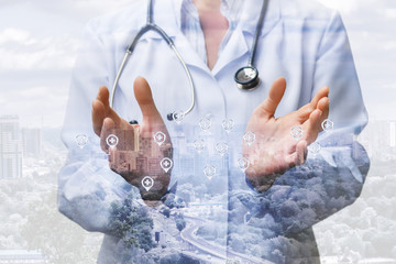 Doctor shows the location of the clinics.