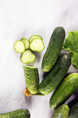 Fresh green cucumber with leaf and flower natural vegetables organic food
