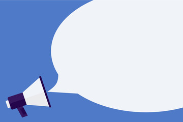 Flat design business illustration concept Digital marketing business megaphone for website and promotion banners. Cartoon human hand holding empty social media copy space text.