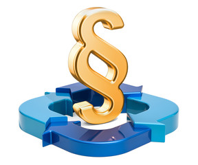 Section symbol with blue arrows, 3D rendering