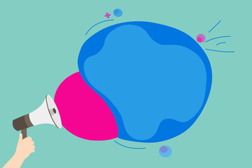 Flat design business illustration concept Digital marketing business megaphone for website and promotion banners. Cartoon human hand holding empty social media copy space text.