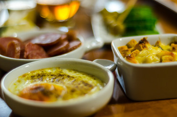 Set with different appetizers in small portions, healthy and delicious snacks