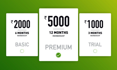 Web pricing table design for business. Hosting table banner.  Modern gradient style. Design element for website and mobile app, UI UX. Vector illustration