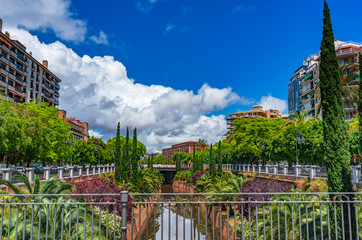 Spain, city center of Palma de Majorca, public park with water canal stream © vulcanus