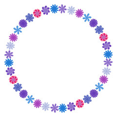 Fototapeta na wymiar Wreath of wild flowers with leaves. A floral round frame with a place for your text. Suitable for greeting cards, wedding invitations, promotional leaflets