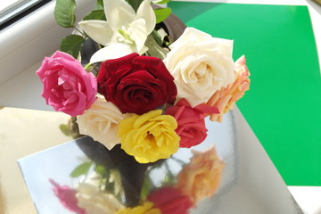 a bouquet of colorful roses
