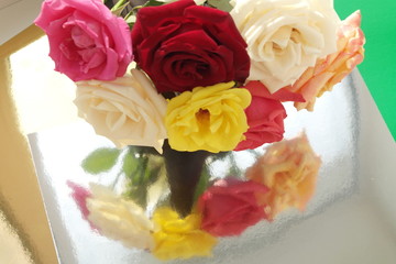 a bouquet of colorful roses