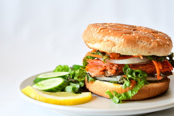 Handmade salmol burger ready to eat