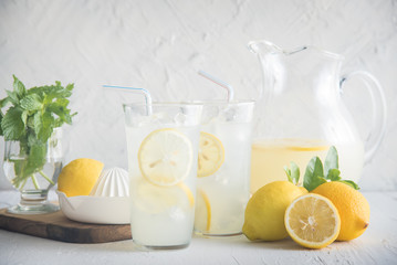 lemonade in glasses amd pitcher