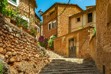 Fototapeta na wymiar Spain Majorca, view of picturesque old mediterranean mountain village Fornalutx