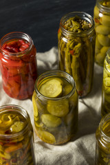 Fototapeta na wymiar Homemade Pickled Vegetables in Jars