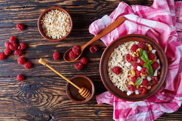 porridge with fresh raspberry and nuts