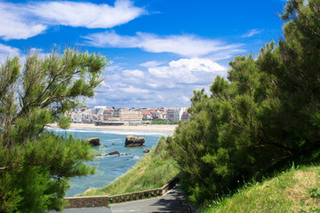 View of the city, beach and ocean on the sunny day.Biarritz.France. - obrazy, fototapety, plakaty