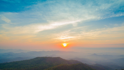 aerial view scenery sunset above Thanlod Yai cave in Kanchanaburi