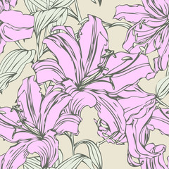 Seamless pattern with flowers lily