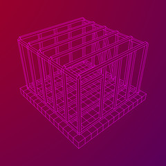 Abstract architecture building. Plan of modern framing house. Wireframe low poly mesh construction.