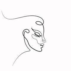 Continuous one line drawing. Abstract portrait of romantic woman face. Vector illustration.
