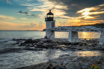 Fototapeta na wymiar Marshall Point Lighthouse at Sunset