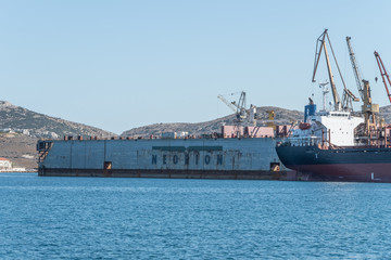 Fototapeta premium The port and the shipyard (Neorion) of Ermoupolis town of Syros island, Cyclades, Greece