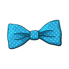 Blue bow tie with print a polka dots. Vector illustration in cartoon style. Vintage elegant bowtie. Men's clothing accessories.