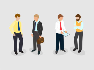 Isometric image of people businessmen, managers in the business dress uniform.