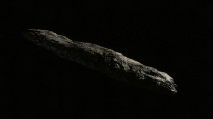 Oumuamua Comet moving through space isolated on star background, detailed texture and lighting, Realistic © naturalearth2