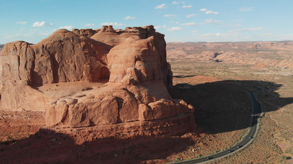 Obraz na płótnie Canvas Panoramic sunset aerial view of Arches National Park from helicopter, Utah