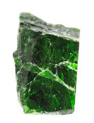Natural chrome diopside with crack on white background