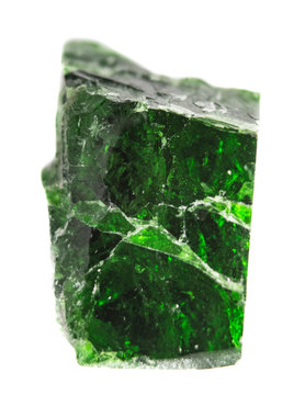 Natural chrome diopside with crack on white background