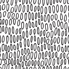 Abstract seamless black and white pattern of hand drawn doodle ellipse elements. Scandinavian design style. Vector illustration for textile, backgrounds etc