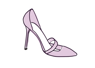 High heel shoe. Lavender, purple pump vector illustration isolated on white. Hand drawn design element. Shoe sketch for cards, stickers, scrapbooking, stationery and more. Fashion, style.